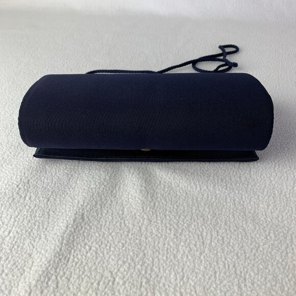 La Regale Navy Blue Fabric Rectangle Clutch Shoulder Evening Bag Purse 90’s - Picture 11 of 14